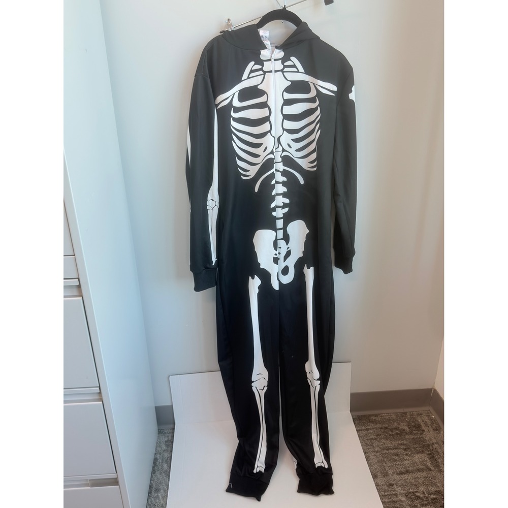 Morph Costumes Skeleton Jumpsuit Womens Medium Black Good Hooded Halloween Bone
